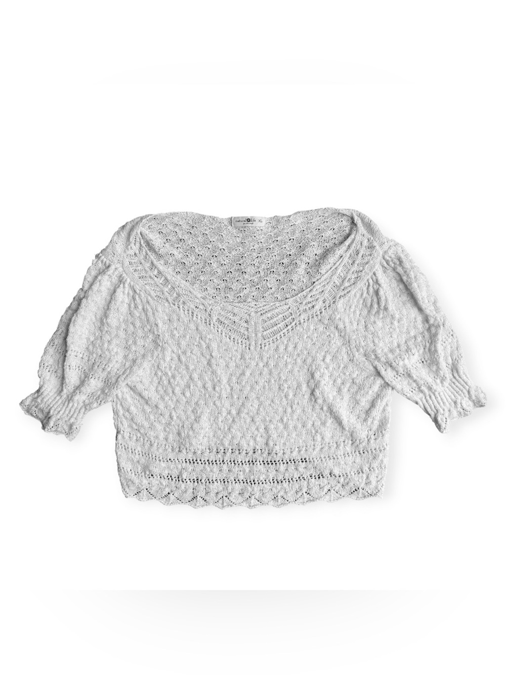 Natural Life Knit Lace Crop Top Swim Beach Cover Up Size XL Cream White Coquette